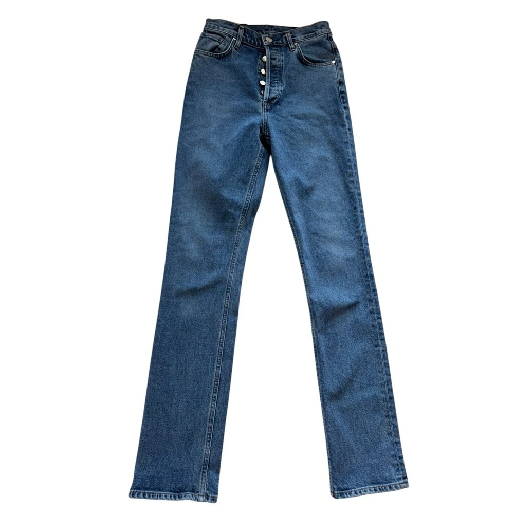 GOLDSIGN High Rise Straight Leg Blue Denim Button Fly Jeans Size 24
